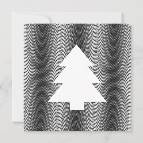 Simple Christmas Tree Black  White Stripes Trippy Holiday Card