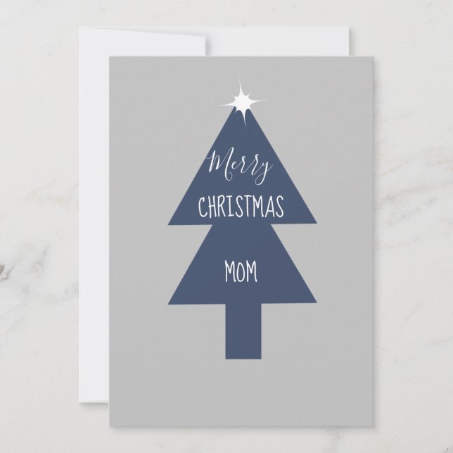Simple Christmas Tree Blue Gray Card (Front)