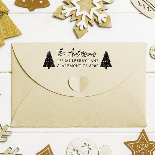 Simple Christmas Tree Family Name  Return Address Self_inking Stamp