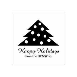 Simple Christmas Tree Family Name Script Holiday Rubber Stamp