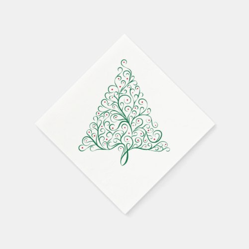 Simple Christmas Tree Flourish in red and green Napkins
