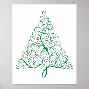 Simple Christmas Tree Flourish in red and green Poster