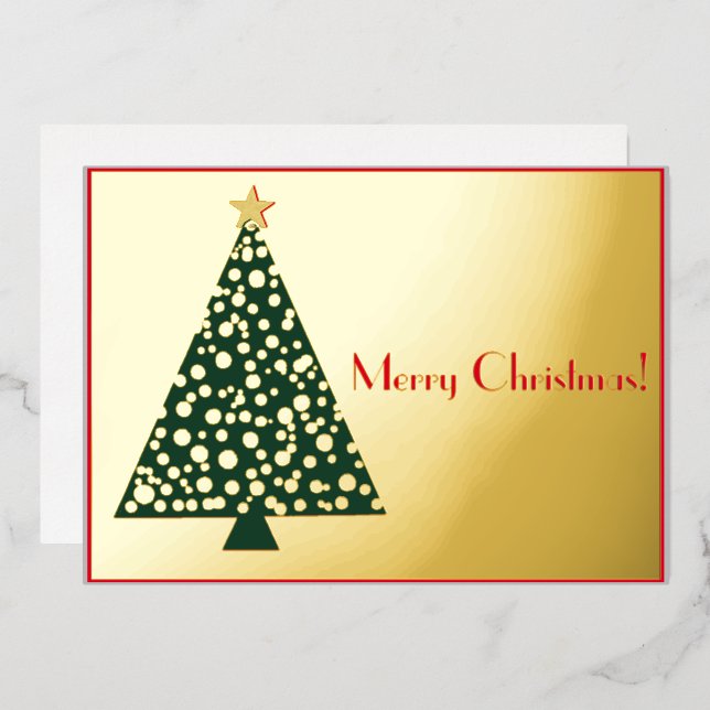 Simple Christmas tree gold and red Foil Invitation (Front/Back)