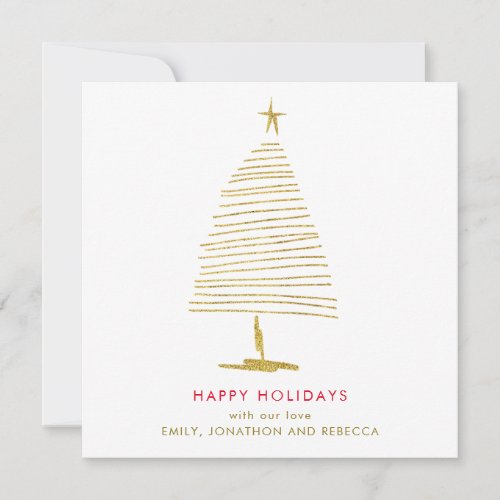 Simple Christmas Tree Gold Faux Glitter Note Card