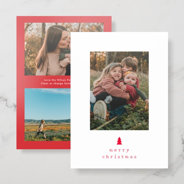 Simple Christmas Tree Holiday Letterpress Photo Cards (Front/Back)
