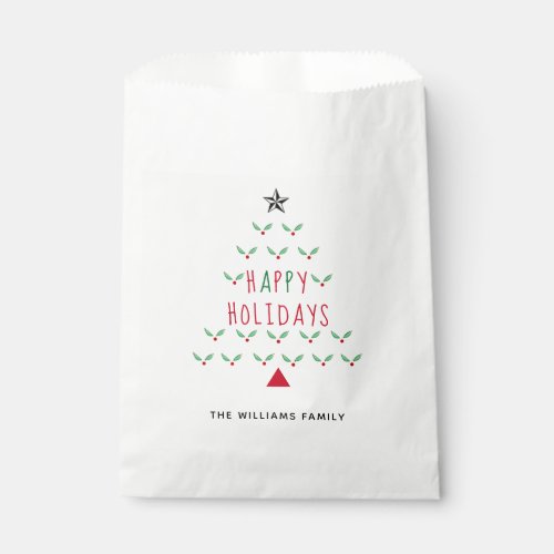 Simple Christmas Tree Holly Family Name Favor Bag