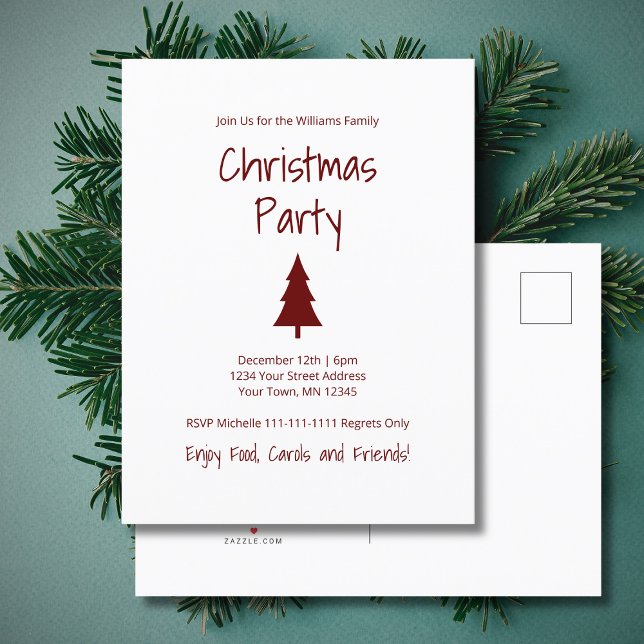Simple Christmas Tree Modern Holiday Party  Invitation Postcard (Creator Uploaded)