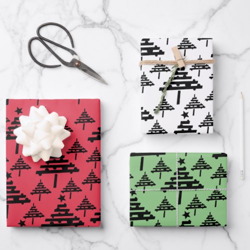 Simple Christmas Tree Pattern Holidays Wrapping Paper Sheets