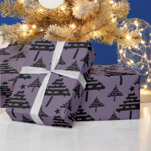 Simple Christmas Tree Pattern Purple Black Wrapping Paper