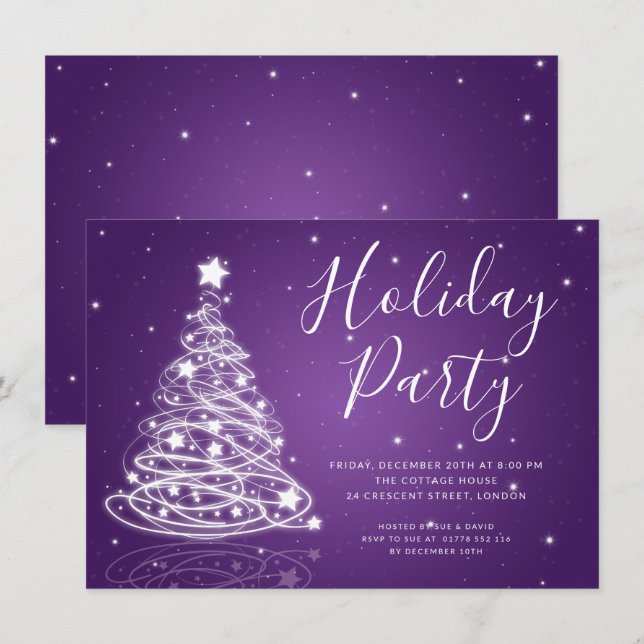 Simple Christmas Tree Purple Holiday Party  Invitation (Front/Back)