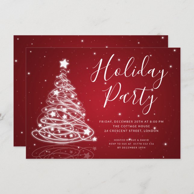 Simple Christmas Tree Red Holiday Party  Invitation (Front/Back)