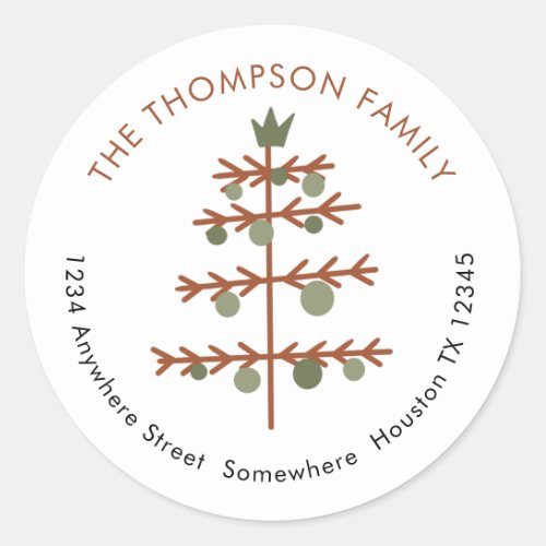 Simple Christmas tree Return Name Address Classic Round Sticker