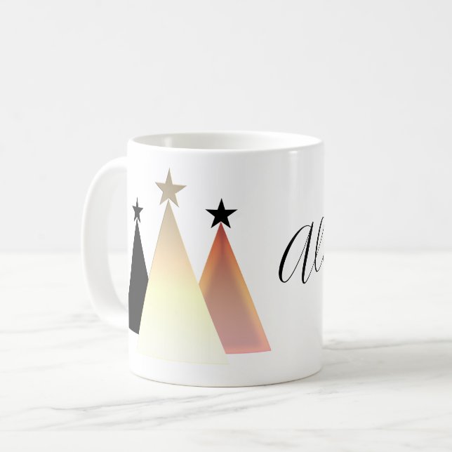 Simple Christmas Tree Rose Gold Name Coffee Mug (Front Left)