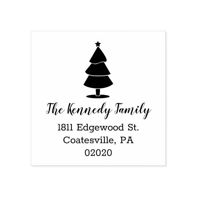 Simple Christmas Tree Script Name Return Address Rubber Stamp (Imprint)