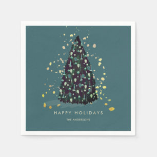 Simple Christmas Tree Teal Paper Napkins