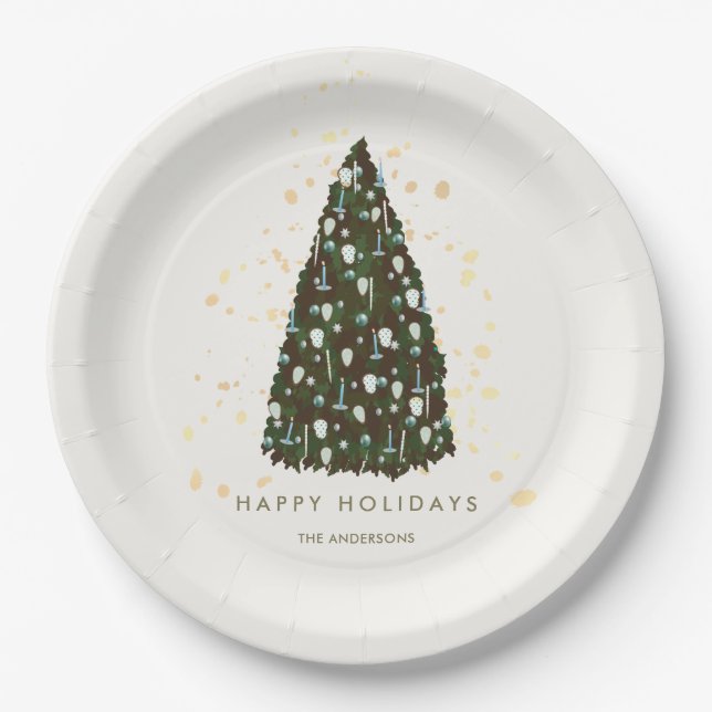 Simple Christmas Tree White Paper Plate (Front)