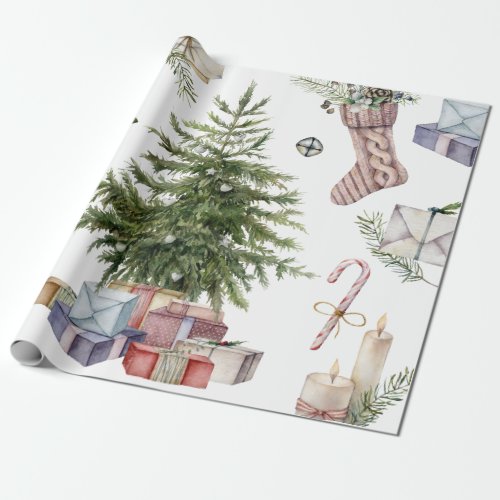 Simple Christmas Tree with Gifts Vintage Wrapping Paper