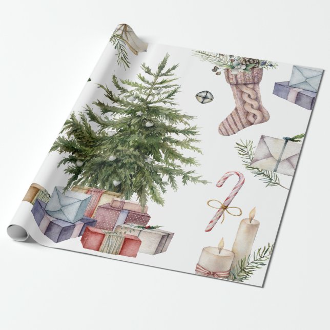 Simple Christmas Tree with Gifts Vintage Wrapping Paper (Unrolled)