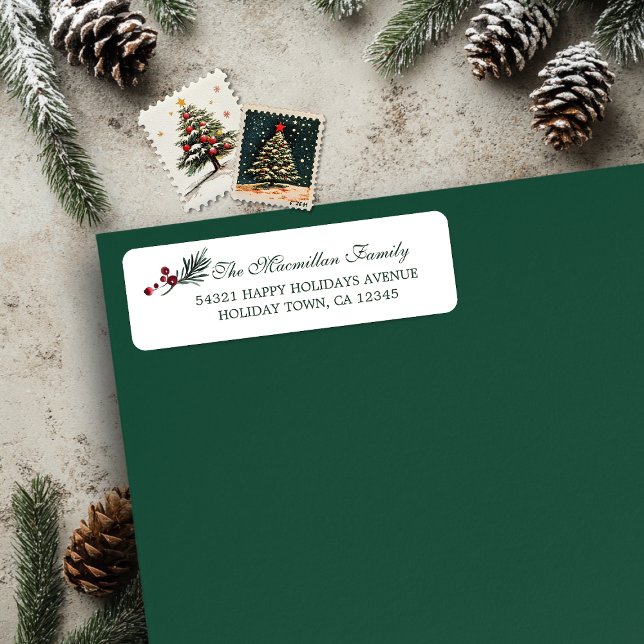 Simple Christmas Watercolor Botanical Pine Label (Simple Christmas Watercolor Botanical Pine Return Address Labels)