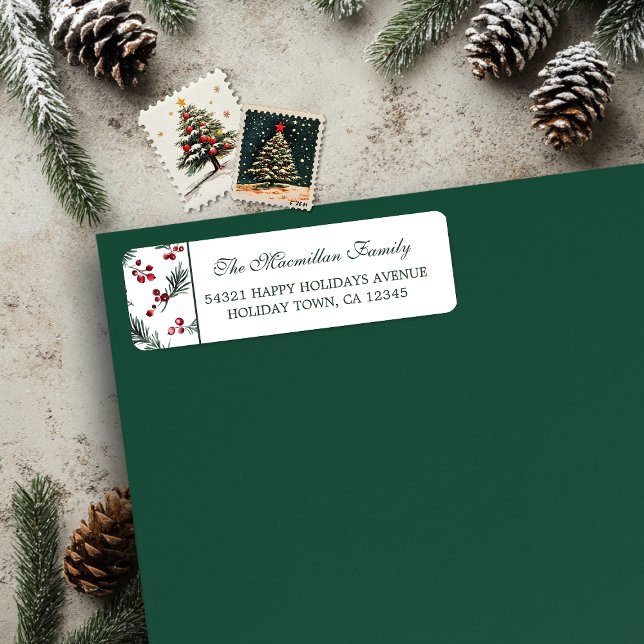 Simple Christmas Watercolor Botanical Pine Pattern Label (Simple Christmas Watercolor Botanical Pine Pattern Return Address Labels)