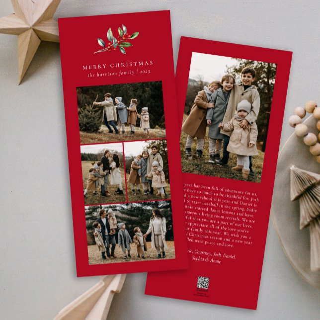 Simple Christmas Watercolor Floral Photo Collage Holiday Card (Creator Uploaded)