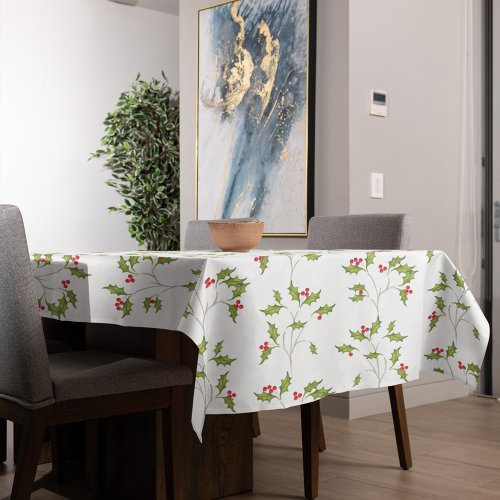 Simple Christmas Watercolor Holly Berries Greenery Tablecloth