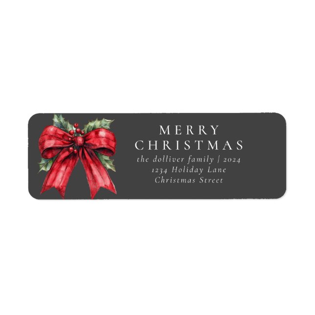 Simple Christmas Watercolor Ribbon  Label (Front)