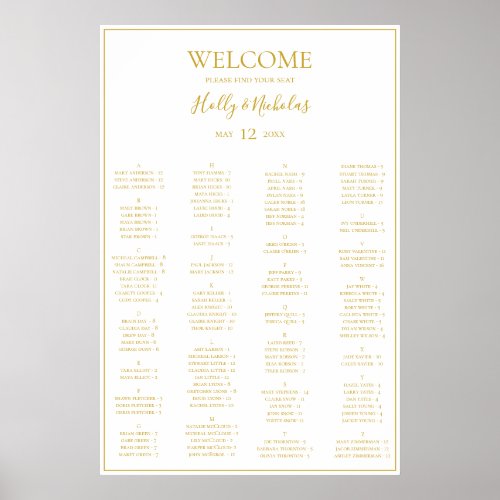Simple Christmas White Alphabetical Seating Chart