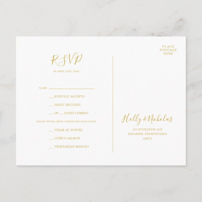 Simple Christmas | White Menu Choice RSVP Postcard (Back)