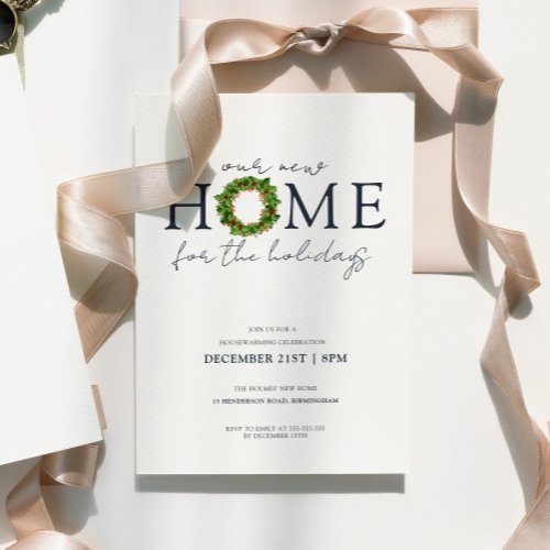 Simple Christmas Wreath Holiday Housewarming Party Invitation