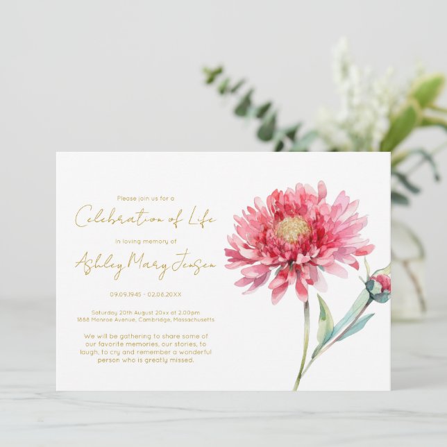 Simple Chrysanthemum Celebration of Life Funeral Invitation (Standing Front)