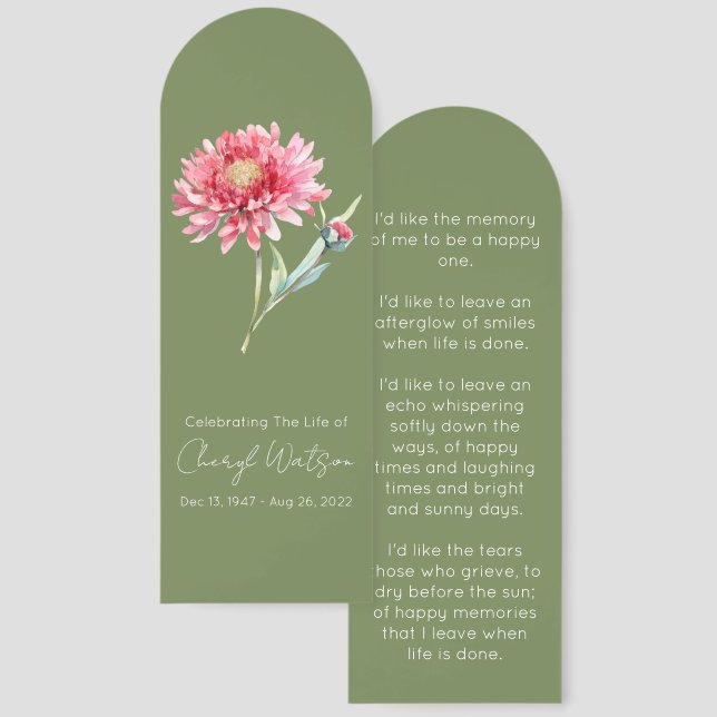 Simple Chrysanthemum Funeral Memorial Bookmark (Front & Back)