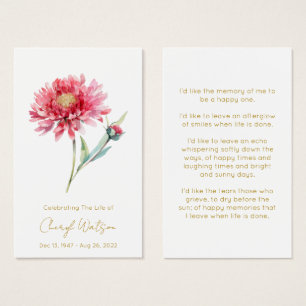 Simple Chrysanthemum Funeral Memorial Prayer Card