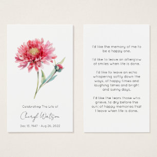 Simple Chrysanthemum Funeral Memorial Prayer Card