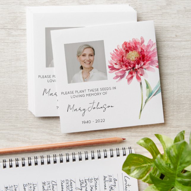 Simple Chrysanthemum Photo Funeral Seed Envelope (Stacked)