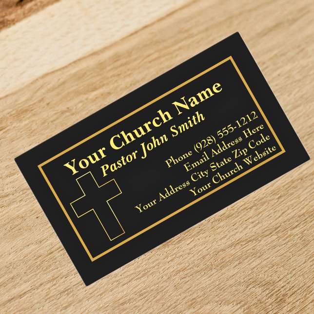 Simple Church Pastor Gold Cross Business Cards (Creator Uploaded)
