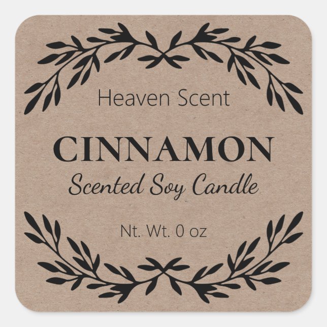 Simple Cinnamon Scented Soy Candle Kraft Labels (Front)