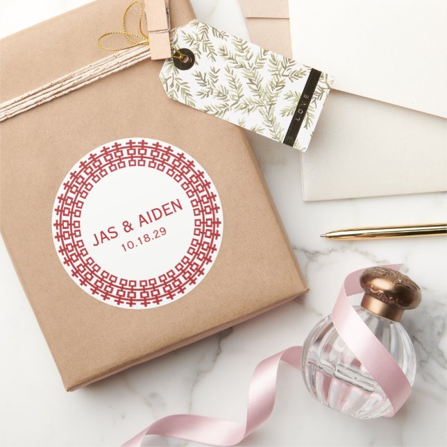 Simple Circle Double Happiness Chinese Wedding Classic Round Sticker (Gifting)
