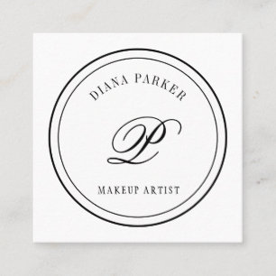 Simple Circle Logo Monogram Black and White Square Business Card
