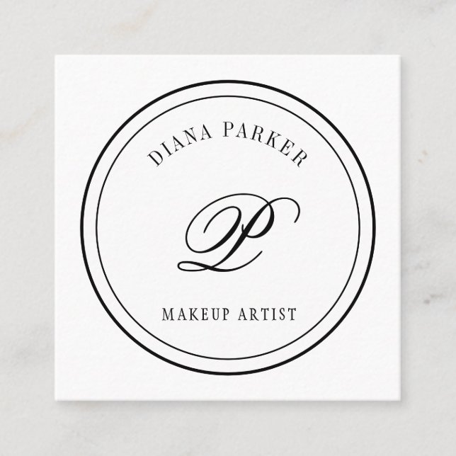 Simple Circle Logo Monogram Black and White Square Business Card (Front)