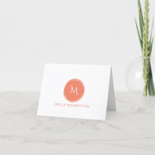 Simple Circle Monogram Coral Folded Note Cards