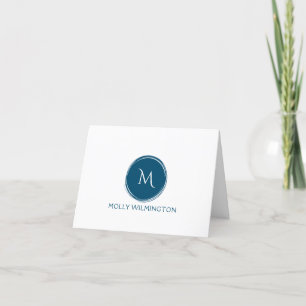 Simple Circle Monogram Dark Navy Blue Note Cards