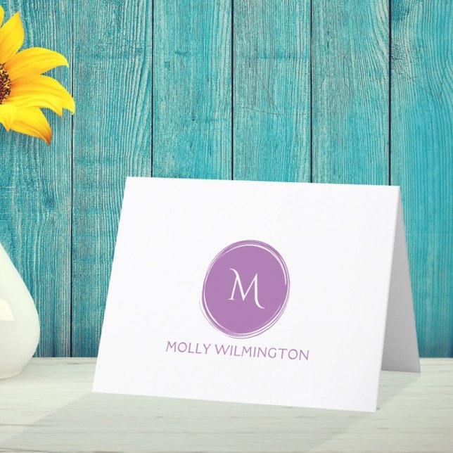 Simple Circle Monogram Lavender Folded Note Cards (Creator Uploaded)