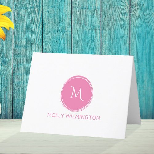 Simple Circle Monogram Pink Folded Note Cards