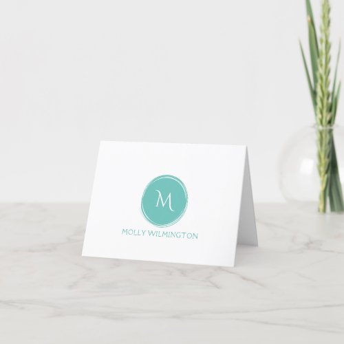 Simple Circle Monogram Teal Folded Note Cards