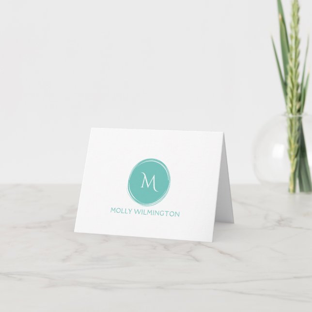 Simple Circle Monogram Teal Folded Note Cards (Front)