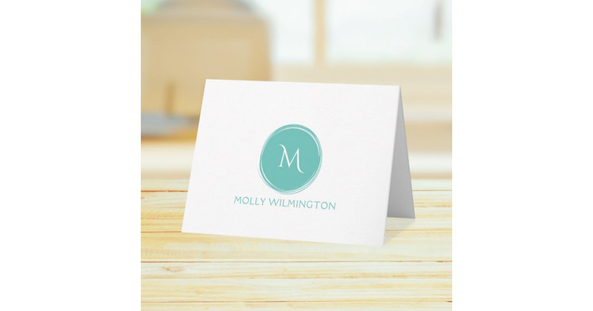 Simple Circle Monogram Teal Folded Note Cards | Zazzle