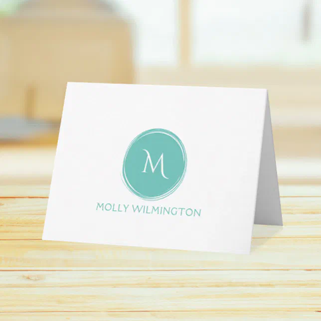 Simple Circle Monogram Teal Folded Note Cards | Zazzle