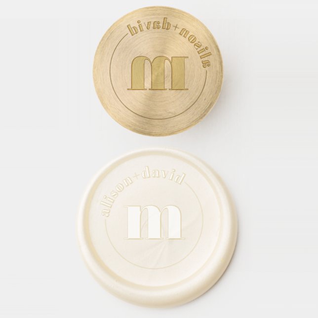 Simple circle with names and monogram wedding wax seal stamp (Stamped)