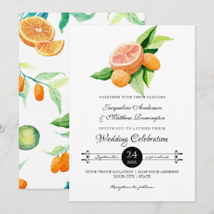 Simple Citrus Kumquat Lemon Orange Typography Leaf Invitation